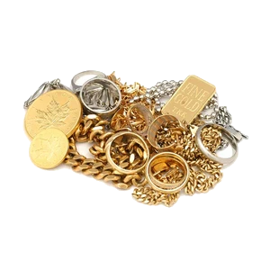 gold and silver jewelry and coins
